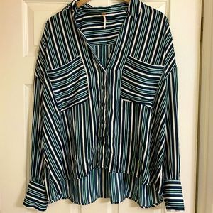 Free People Striped Silky Top